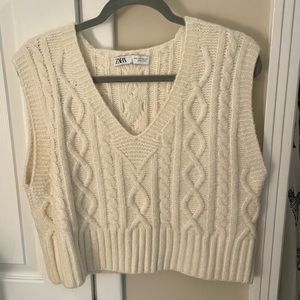 Zara cream cable knit cropped sweater vest